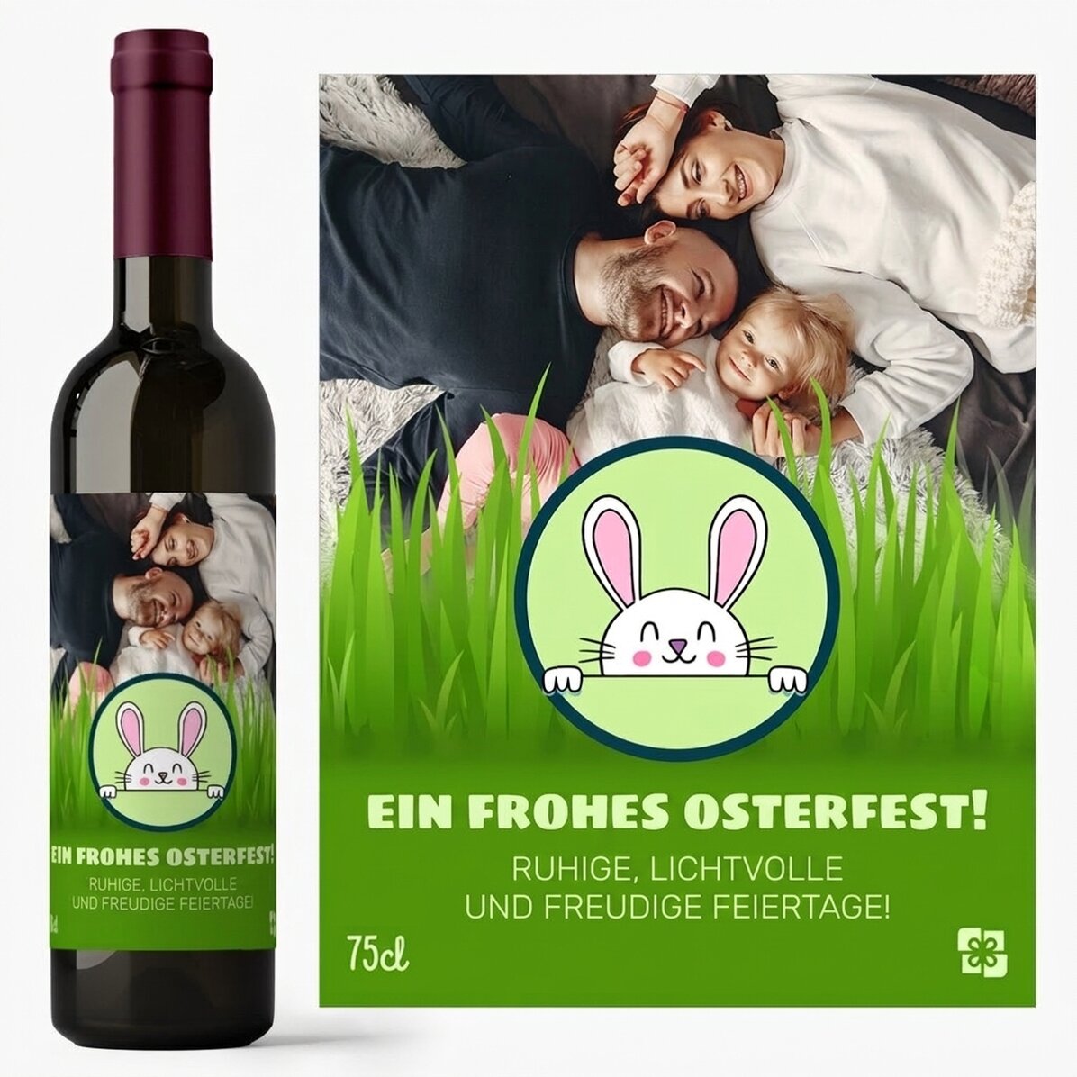 Personalisierter Wein mit Text und Foto – Frohe Ostern!