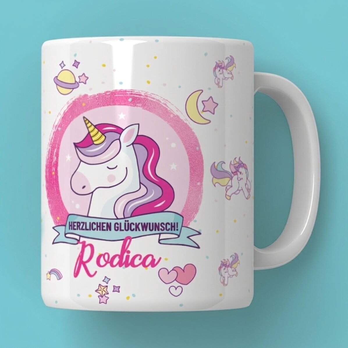 Personalisierte Tasse mit Text – Einhörner