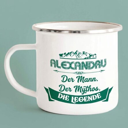 Personalisierte emaillierte Metalltasse mit Namen – The Legend