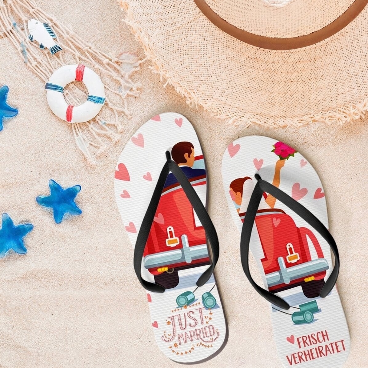 Personalisierte Flip-Flops mit Text – Honeymoon