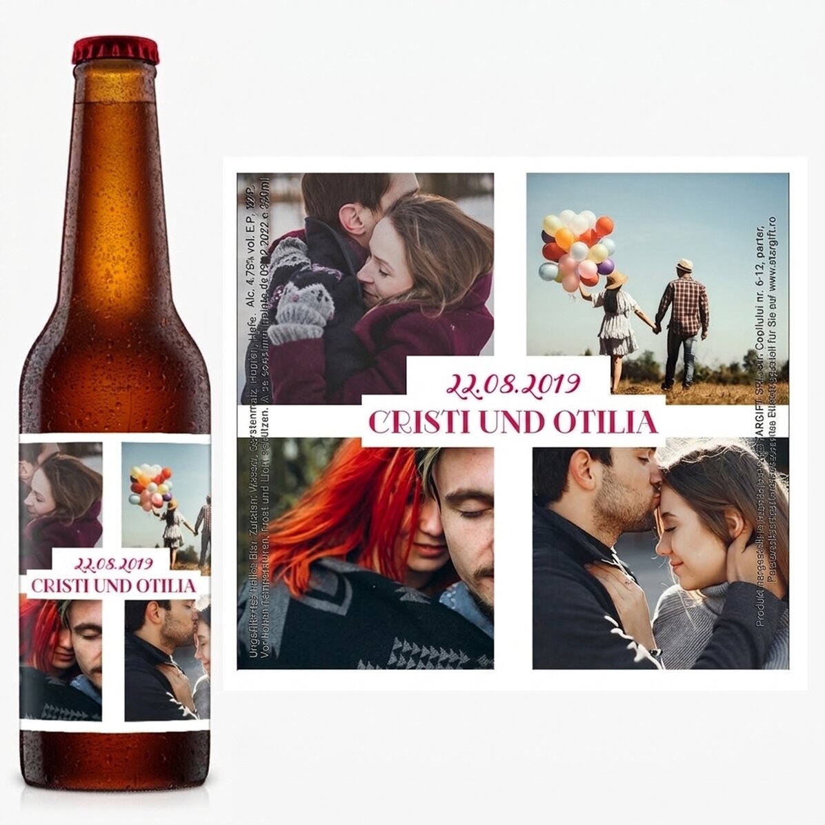 Personalisiertes Bier mit 4 Fotos und Text – Love