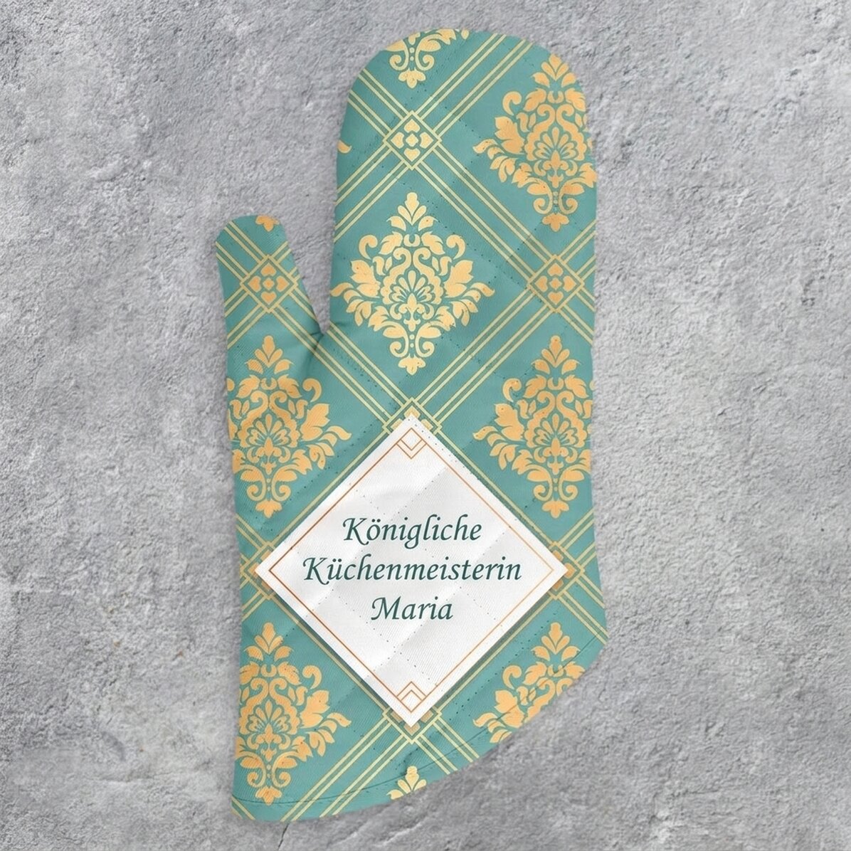 Personalisierter Küchenhandschuh mit Schriftzug – Royale Masterchef