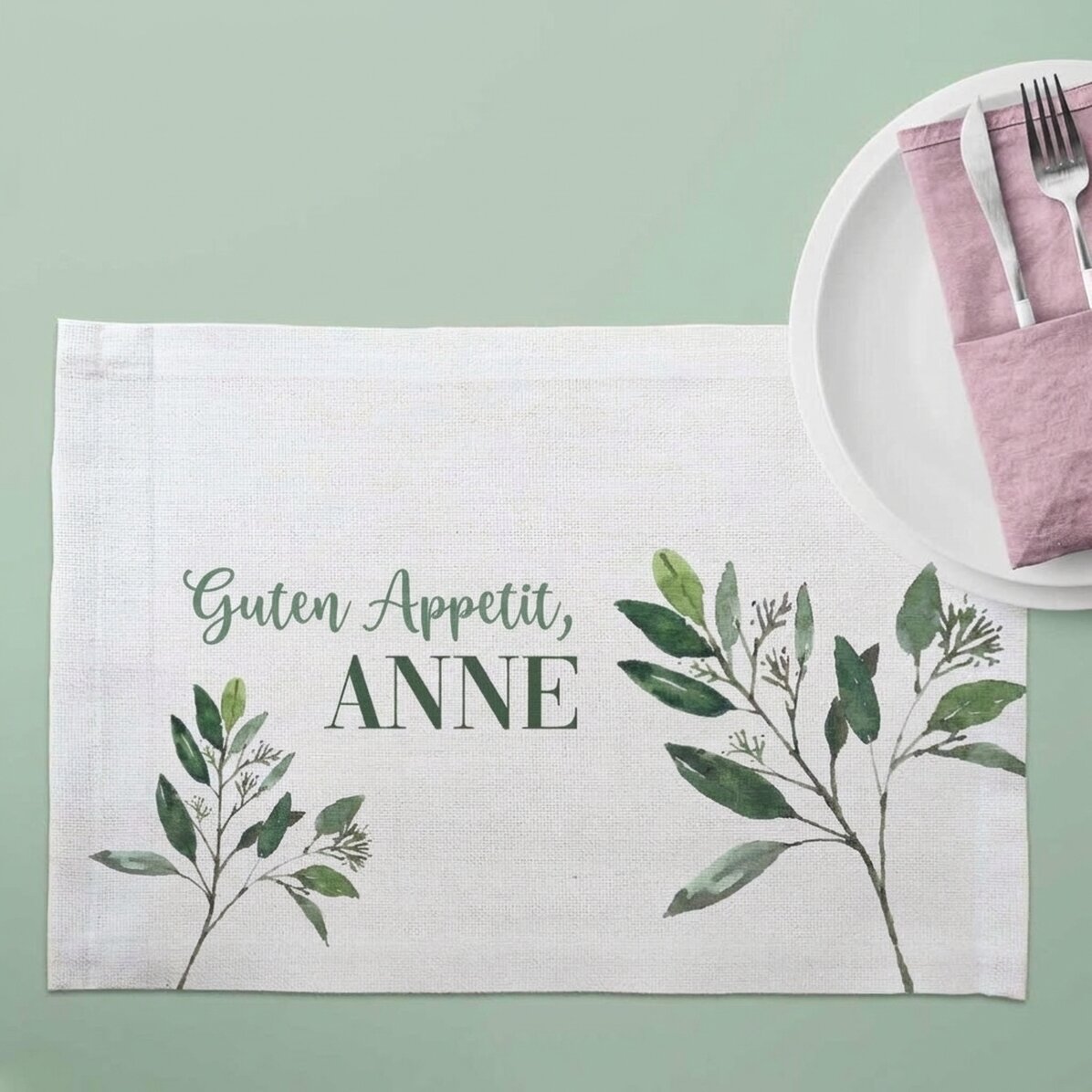Individuell gestalteter Tellerhalter – Pflanzen in Aquarelltechnik
