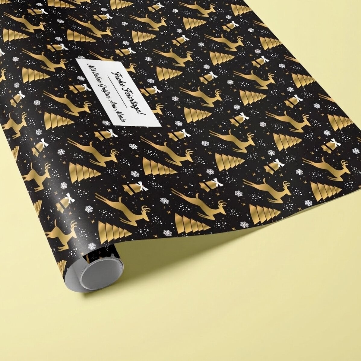 Individuell gestaltetes Geschenkpapier mit Text in einem Rahmen – Weihnachtsmotiv