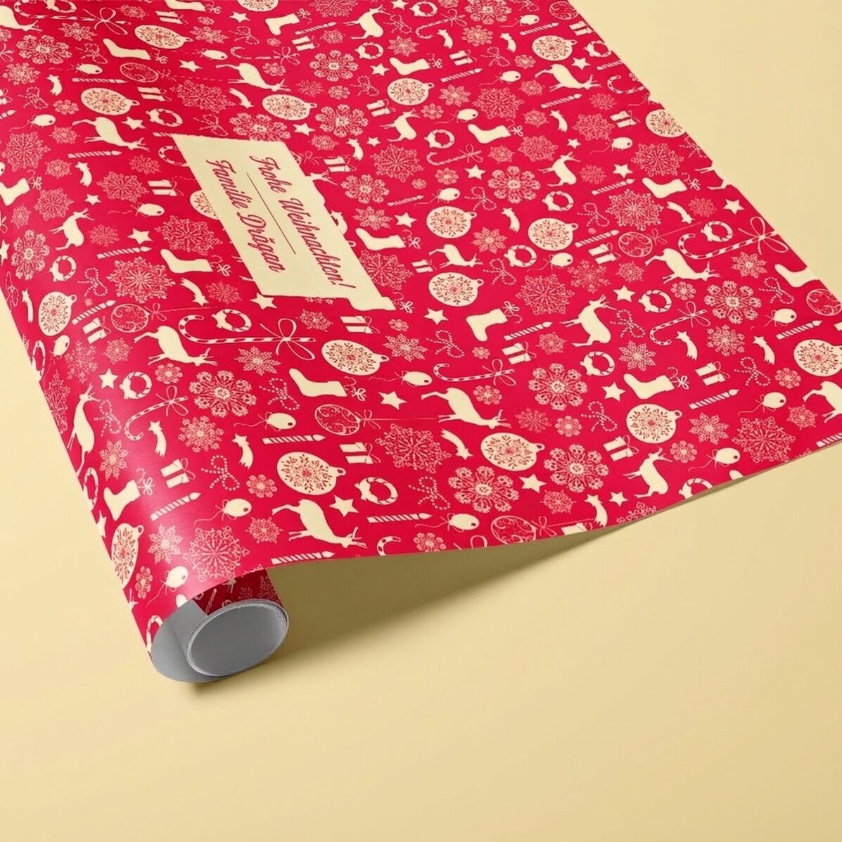 Individuell gestaltetes Geschenkpapier mit Text in einem Rahmen – Reni