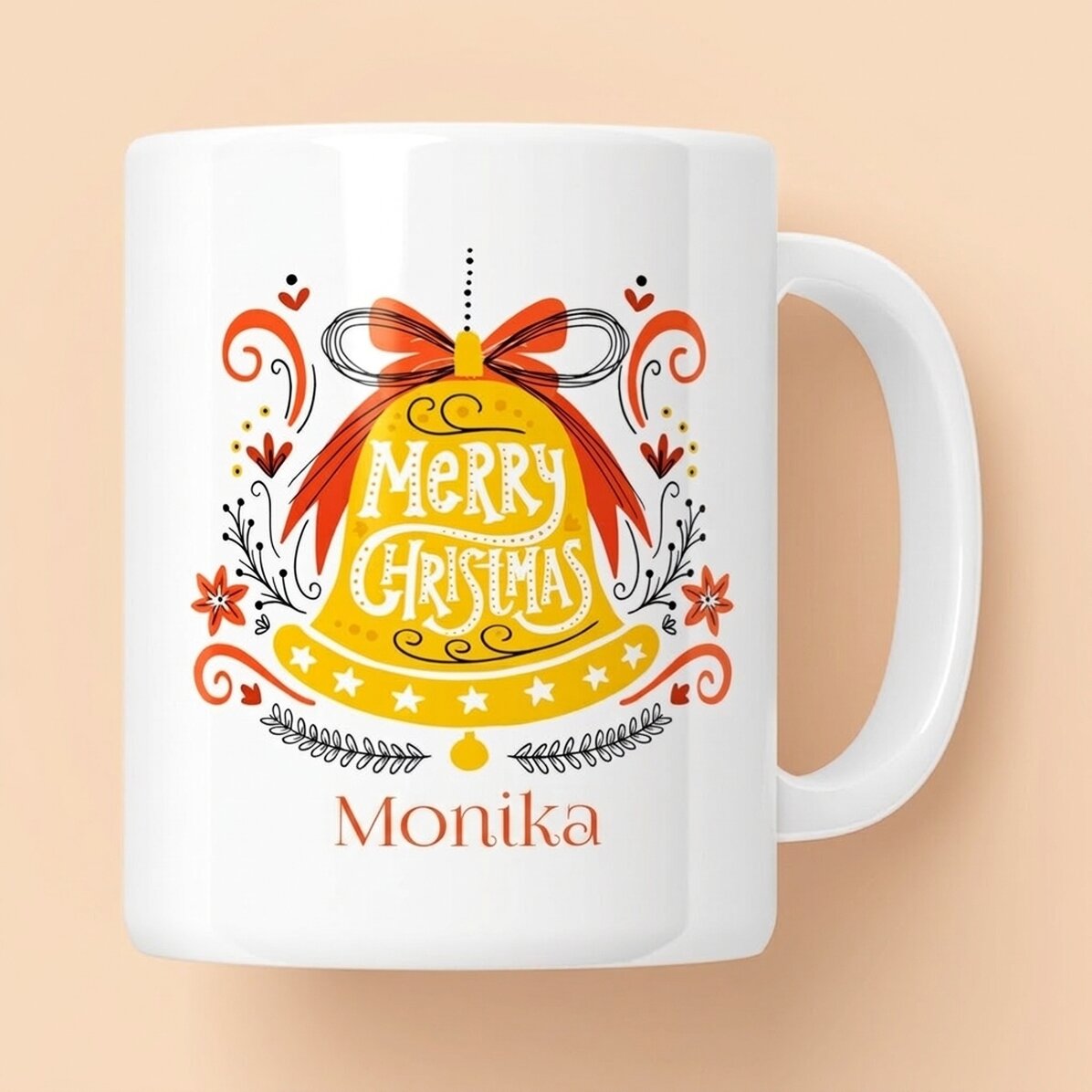Personalisierte Tasse mit Text – Glocke „Merry Christmas“