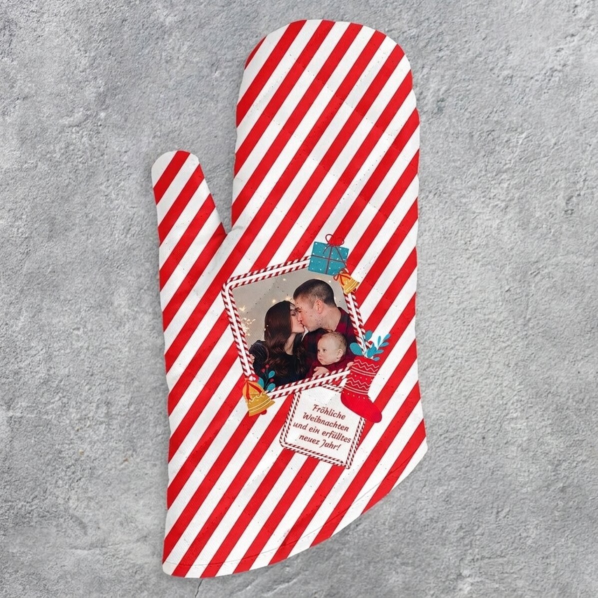 Personalisierter Küchenhandschuh mit Foto und Text – Candy Cane