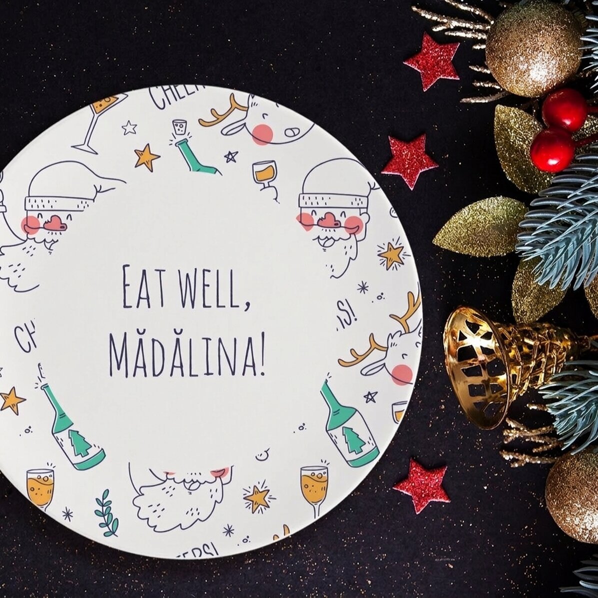 Personalisierter Teller mit Schriftzug – Drunk Santa