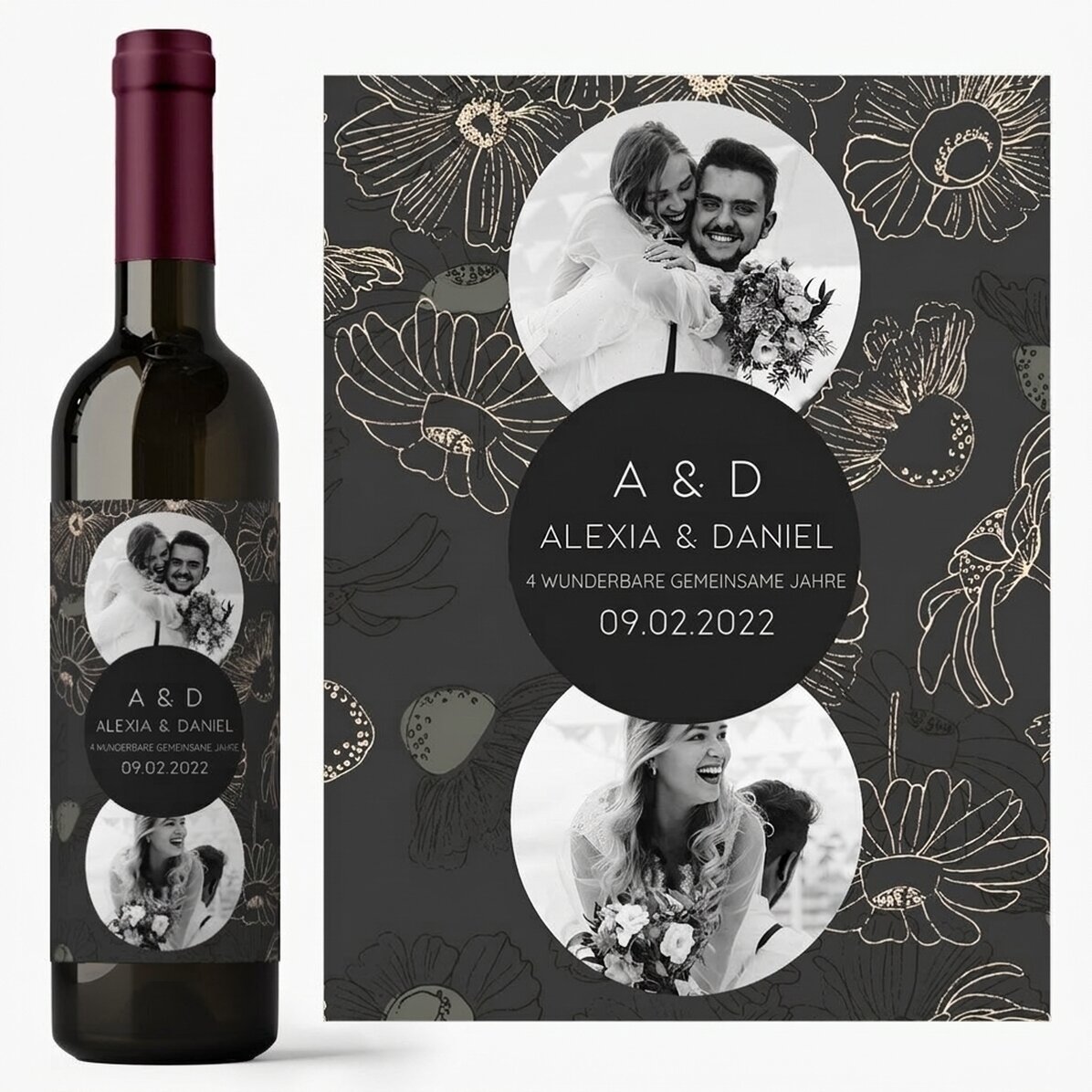 Personalisierter Wein mit Text und 2 Fotos – Geburtstag