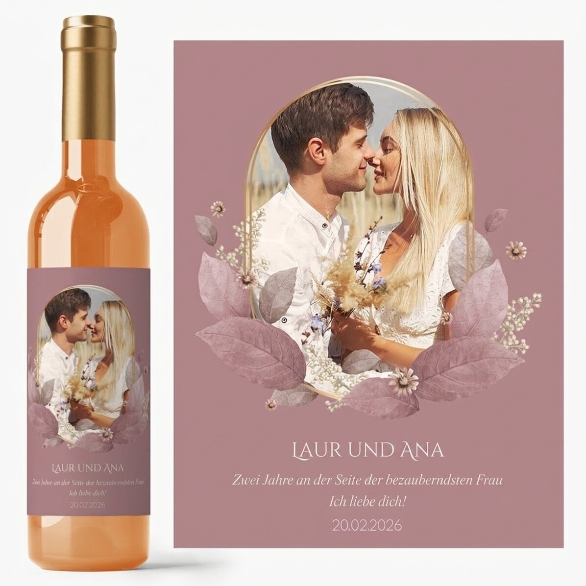 Wein mit individueller Beschriftung und Foto – Floral