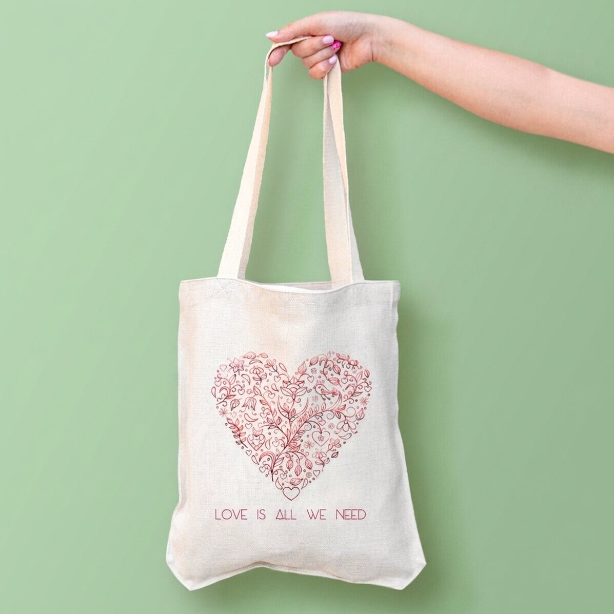Personalisierte Tragetasche mit Aufdruck – „Love is all we need“