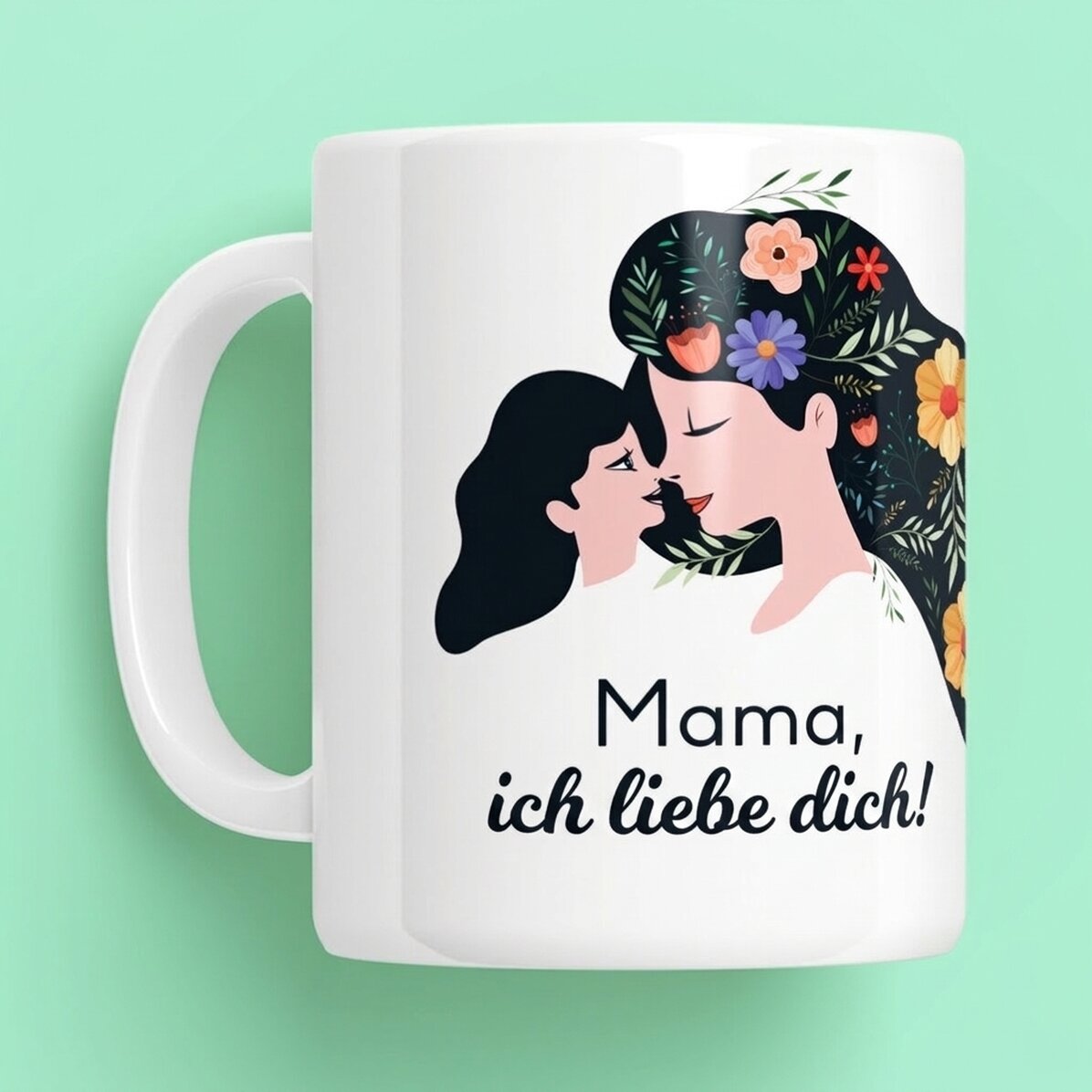 Personalisierte Tasse mit der Aufschrift „Mama, ich liebe dich!“