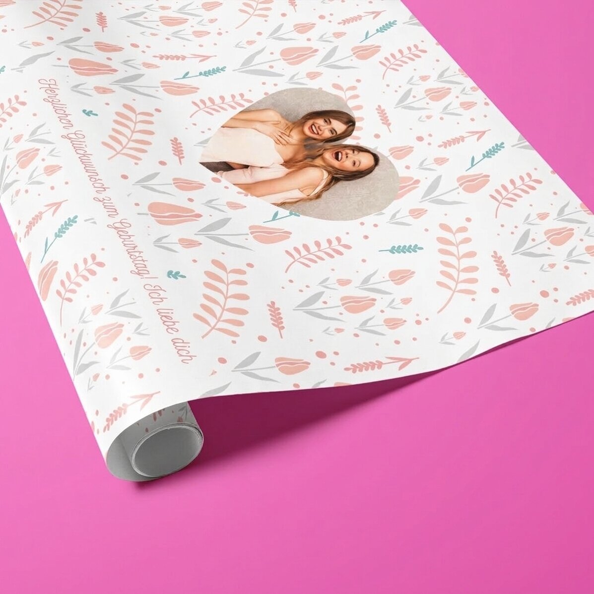 Individuell gestaltetes Geschenkpapier mit Foto und Text – Spring