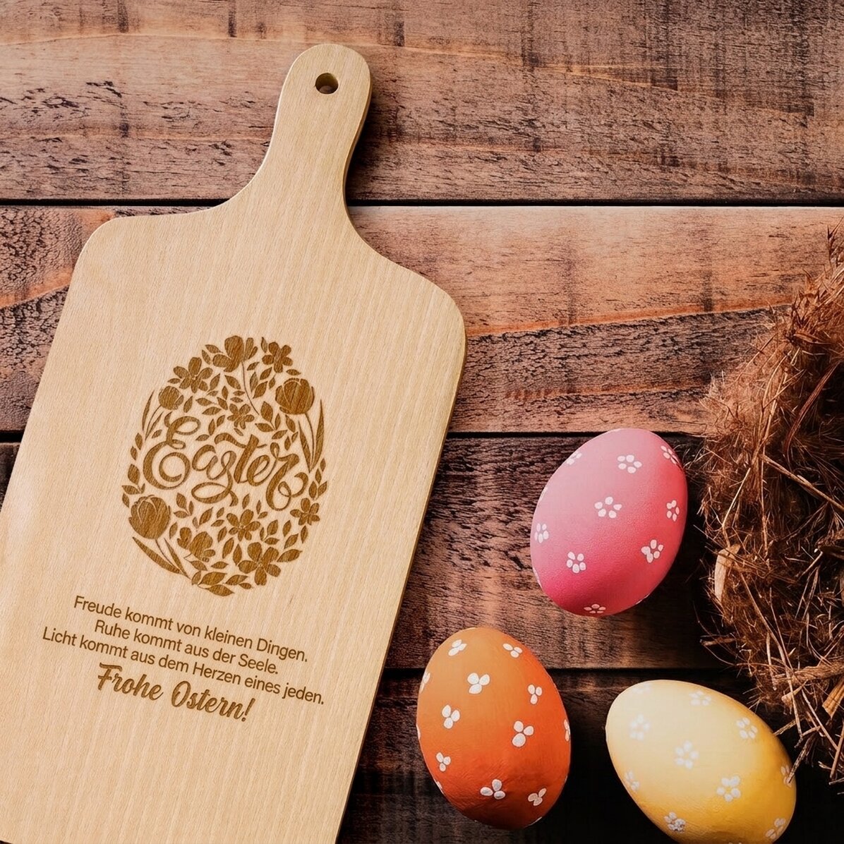 Individuell gestaltetes Schneidebrett – Frohe Ostern!