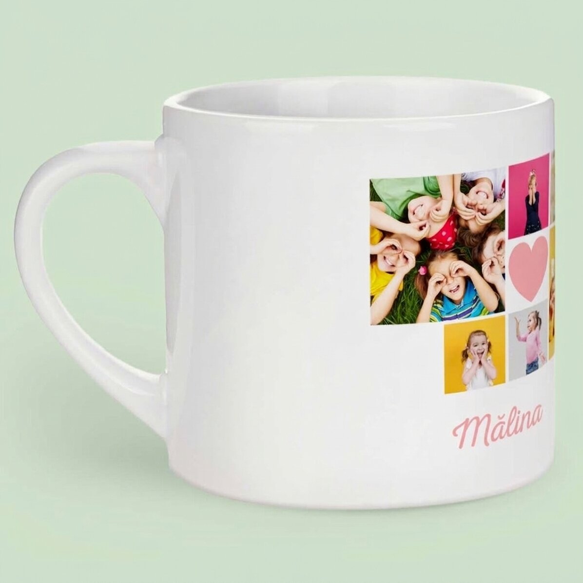 Personalisierter Kinderbecher mit 6 Fotos und Text