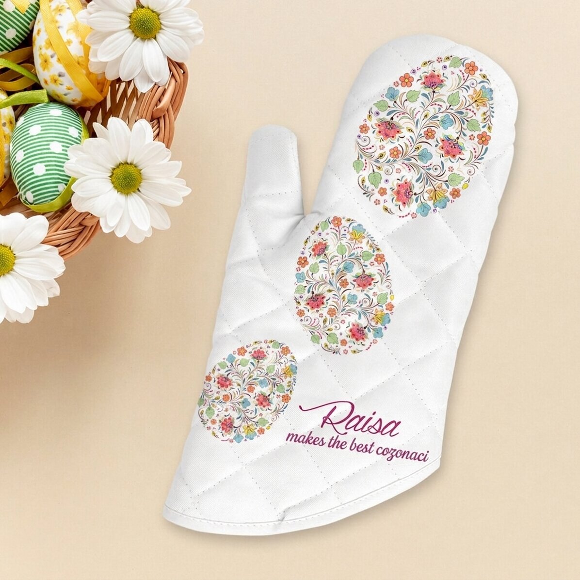Personalisierter Küchenhandschuh mit Aufdruck – Happy Easter