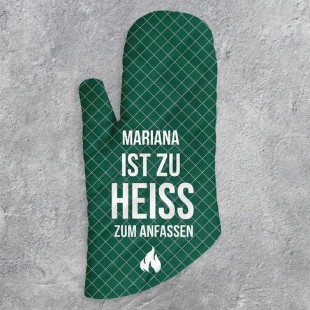 Personalisierter Küchenhandschuh mit Aufdruck – „Too hot“