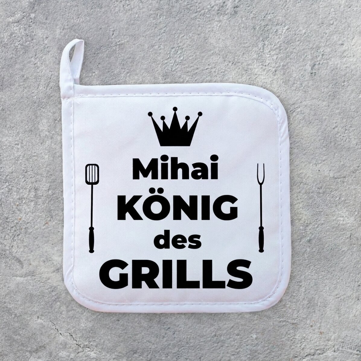 Individuell gestalteter Untersetzer für heiße Töpfe mit Text – King of the Grill