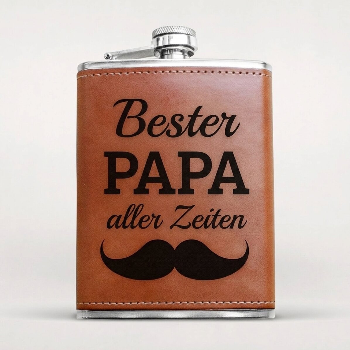 Personalisierte, mit Leder ummantelte Taschenflasche – Best DAD