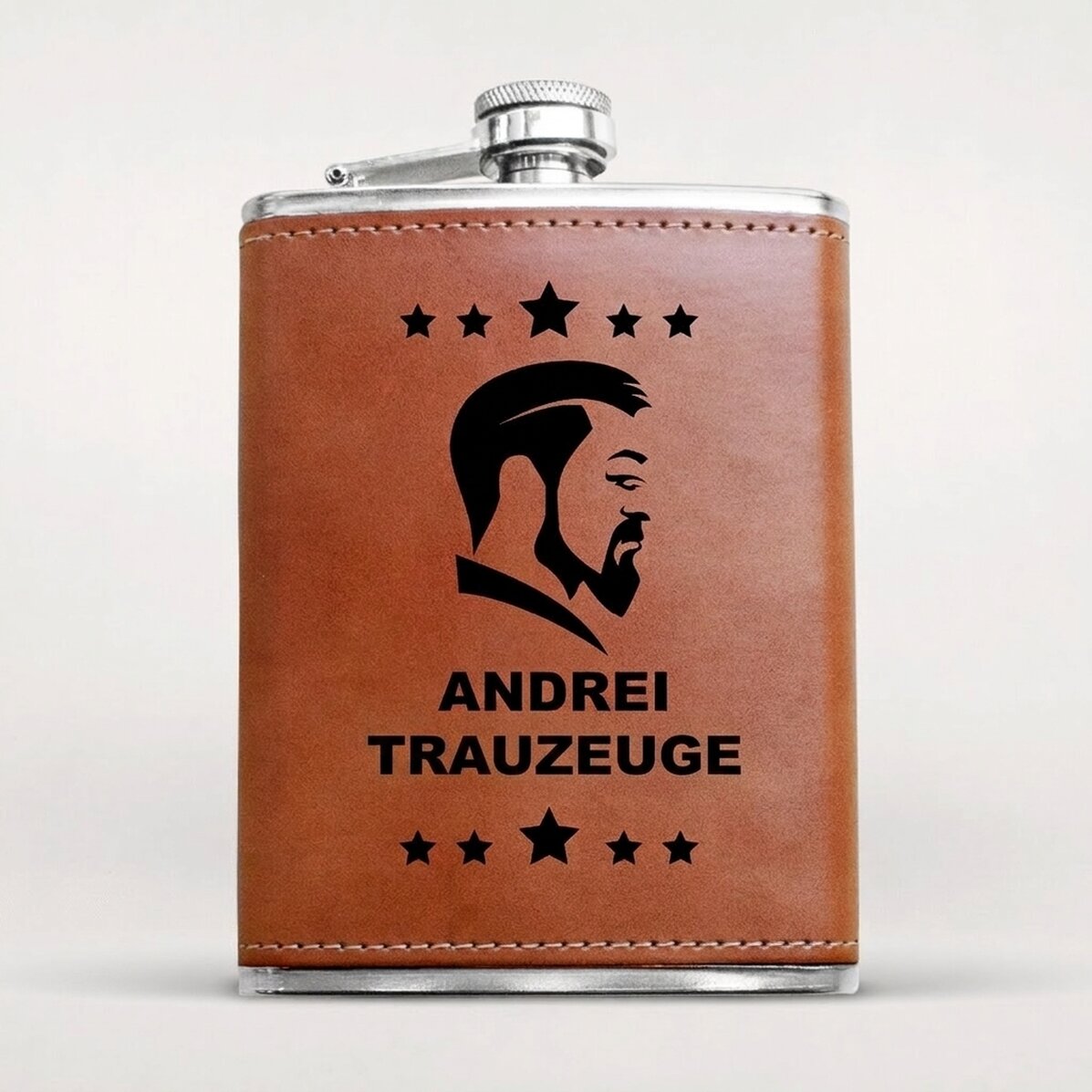Personalisierte, mit Leder ummantelte Taschenflasche – Trauzeuge