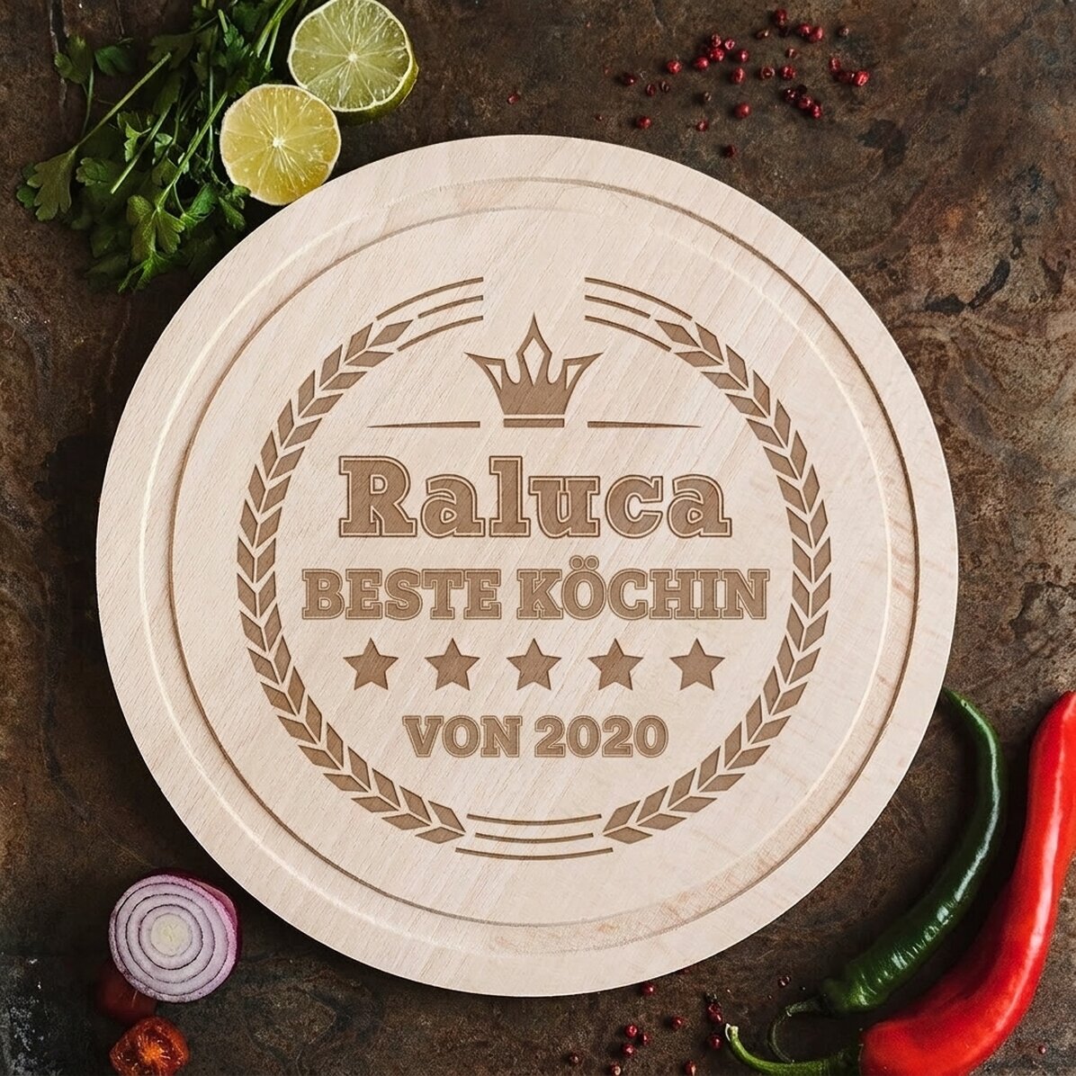 Maßgefertigtes rundes Schneidebrett – Best Chef