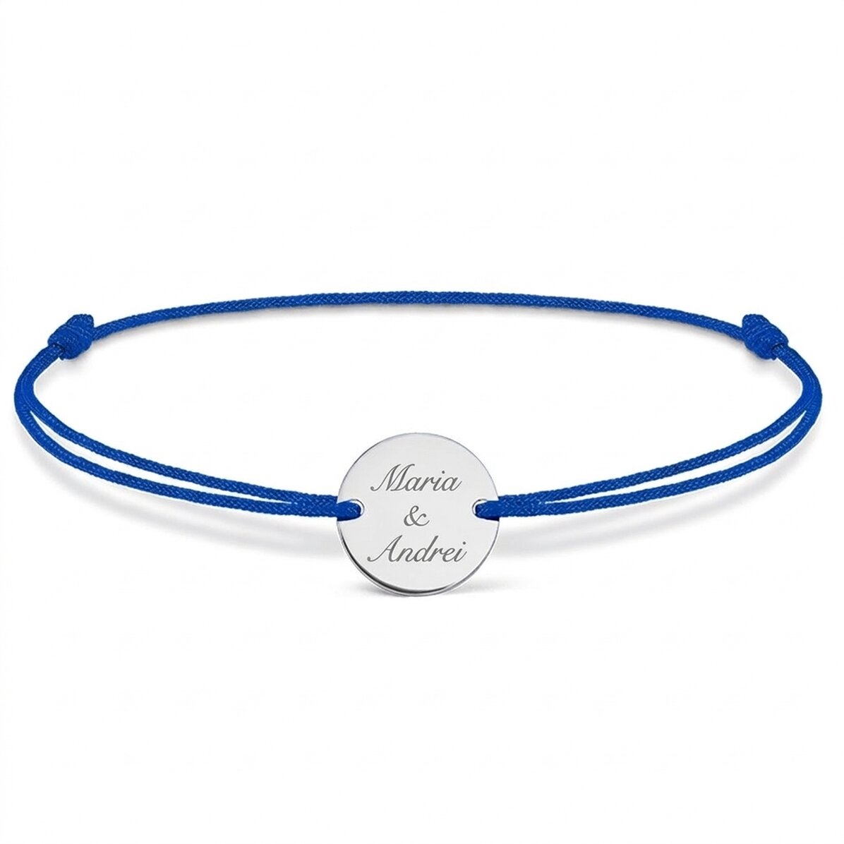 Personalisiertes Armband mit Kordel – 14-mm-Münze – 925er Silber – 2 Namen