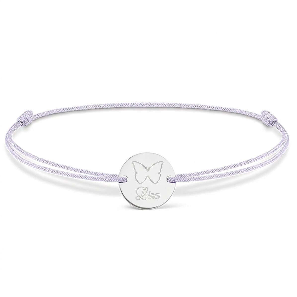 Personalisiertes Kordelarmband – 14-mm-Münze – 925er Silber – Schmetterlingsmotiv