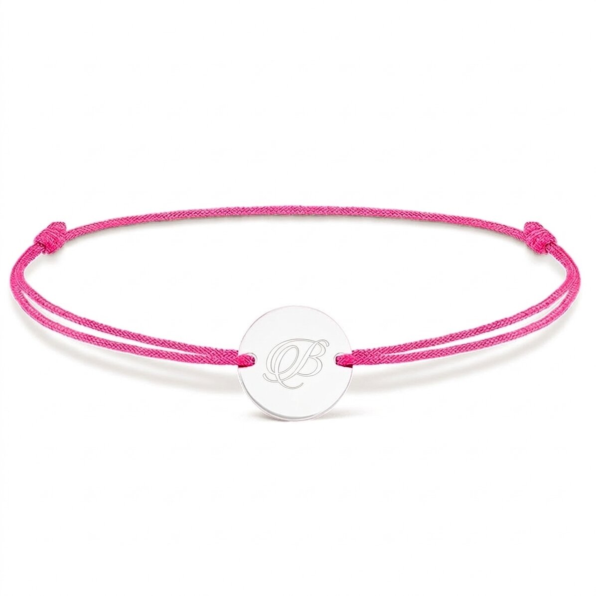 Personalisiertes Armband mit Kordel – 14-mm-Münze – 925er Silber – Initialenmodell 2