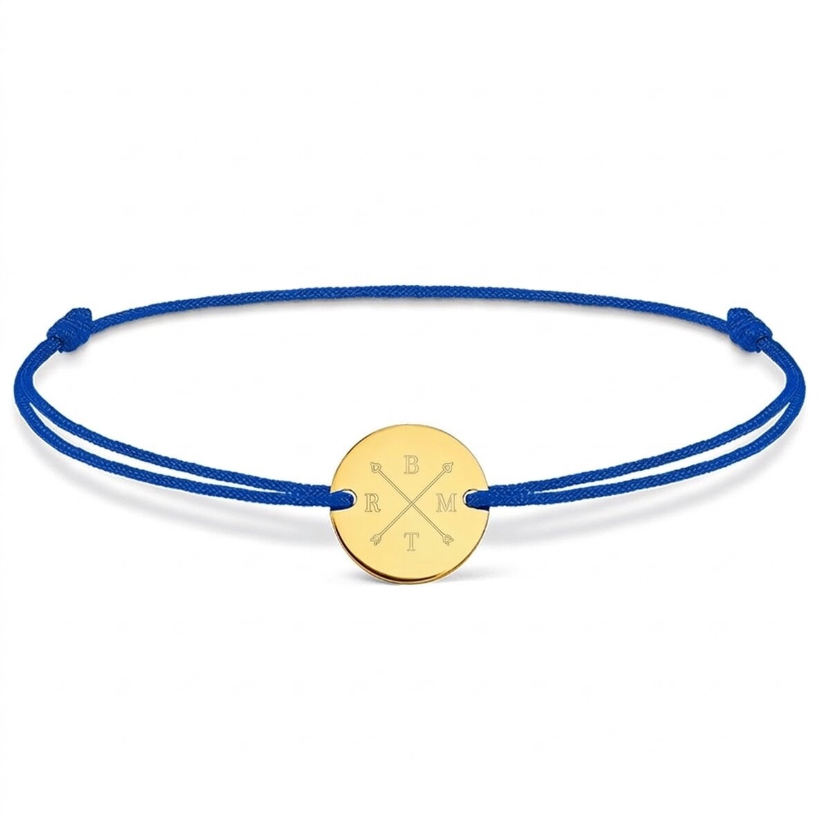 Personalisiertes Kordelarmband – 14-mm-Münze – 925er Silber – Motiv mit Pfeilen und Initialen