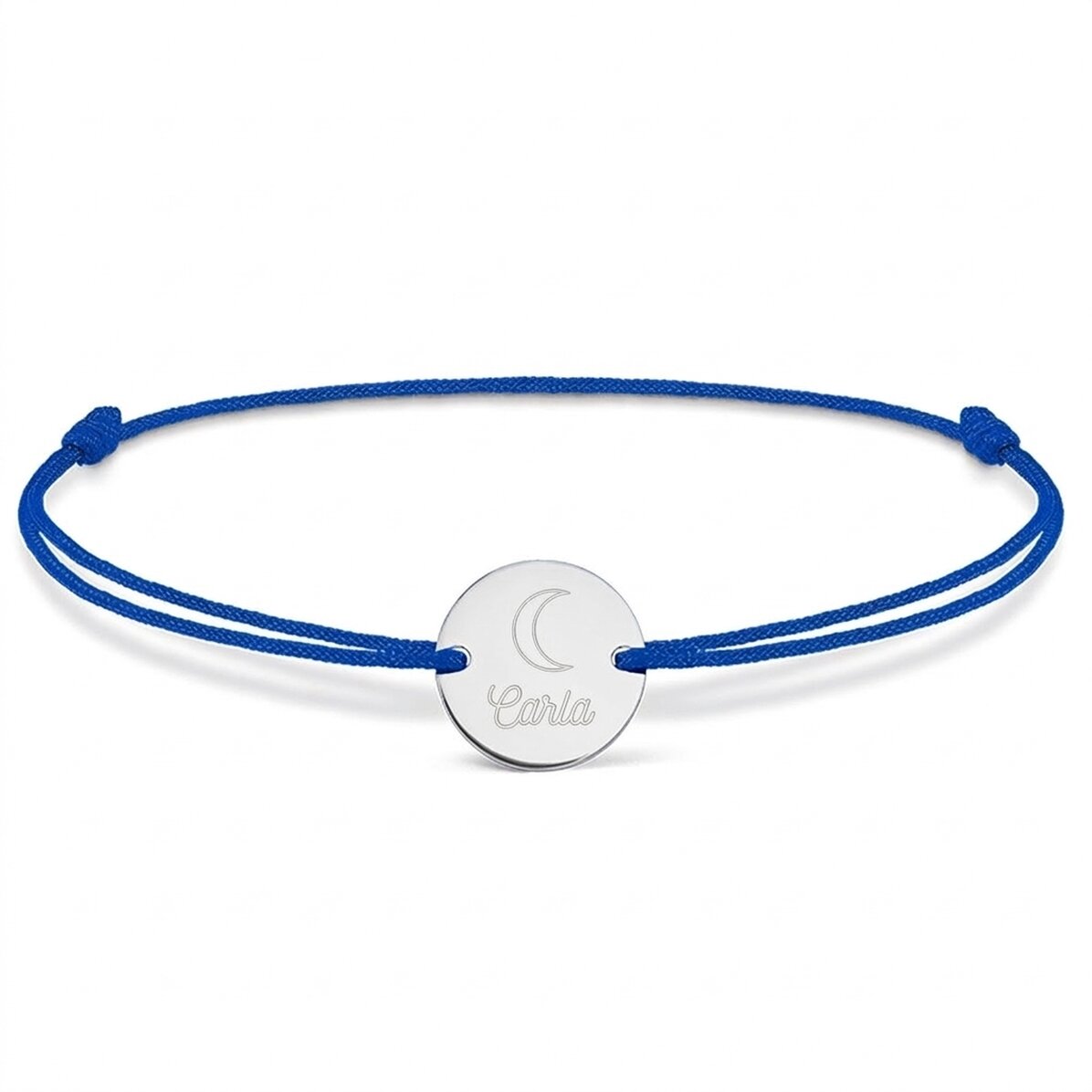 Personalisiertes Kordelarmband – 14-mm-Münze – 925er Silber – Mond-Motiv