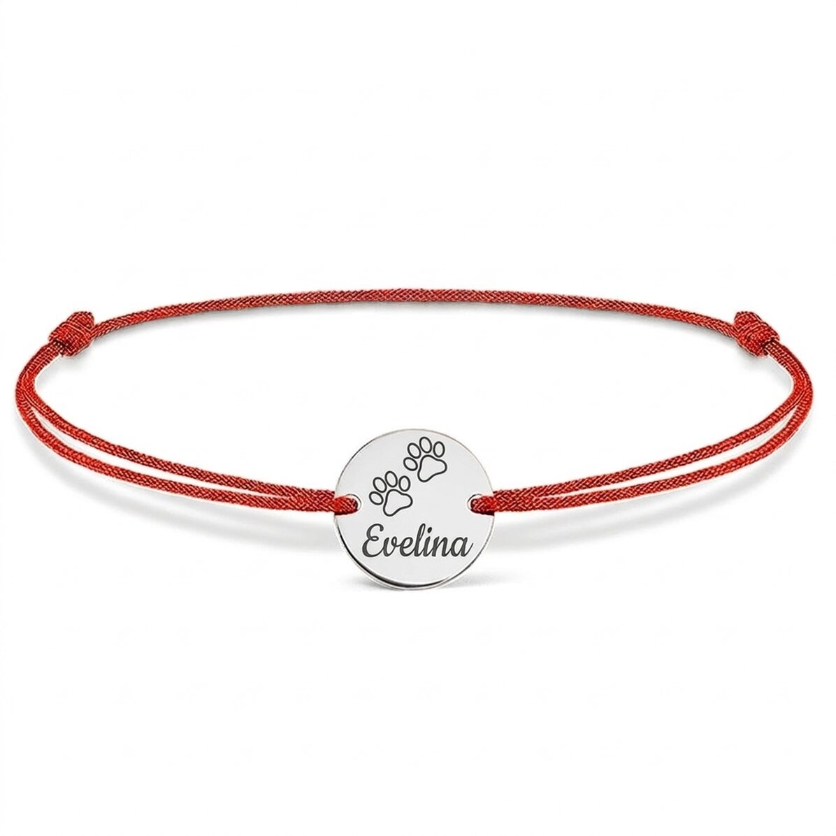 Personalisiertes Kordelarmband – 14-mm-Münze – 925er Silber – „Cat Paw“-Modell