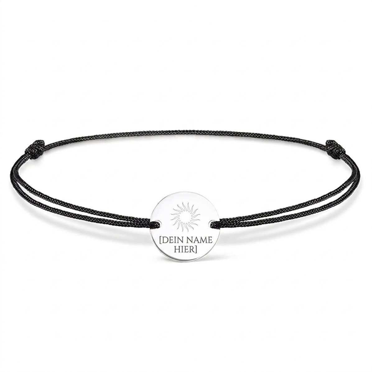 Personalisiertes Kordelarmband – 14-mm-Münze – 925er Silber – Sonnenmotiv