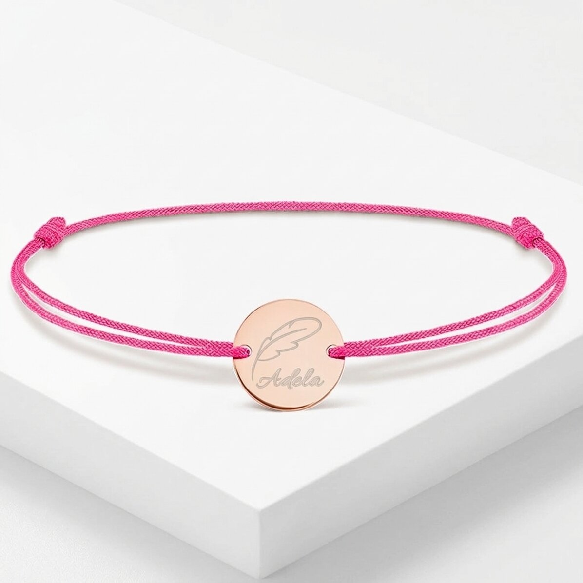 Personalisiertes Kordelarmband – 14-mm-Münze – 925er Silber – Feder-Motiv
