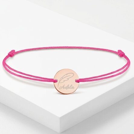 Personalisiertes Kordelarmband – 14-mm-Münze – 925er Silber – Feder-Motiv