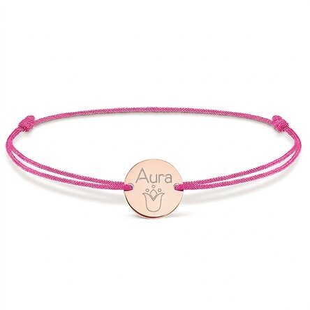 Personalisiertes Kordelarmband – 14-mm-Münze – 925er Silber – Tulpenmotiv