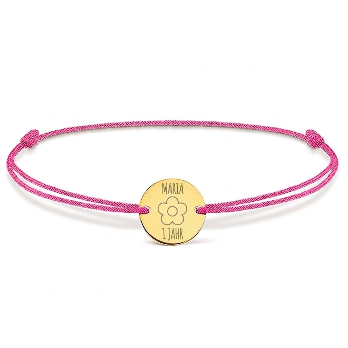 Personalisiertes Kordelarmband – 14-mm-Münze – 925er Silber – Blumenmotiv