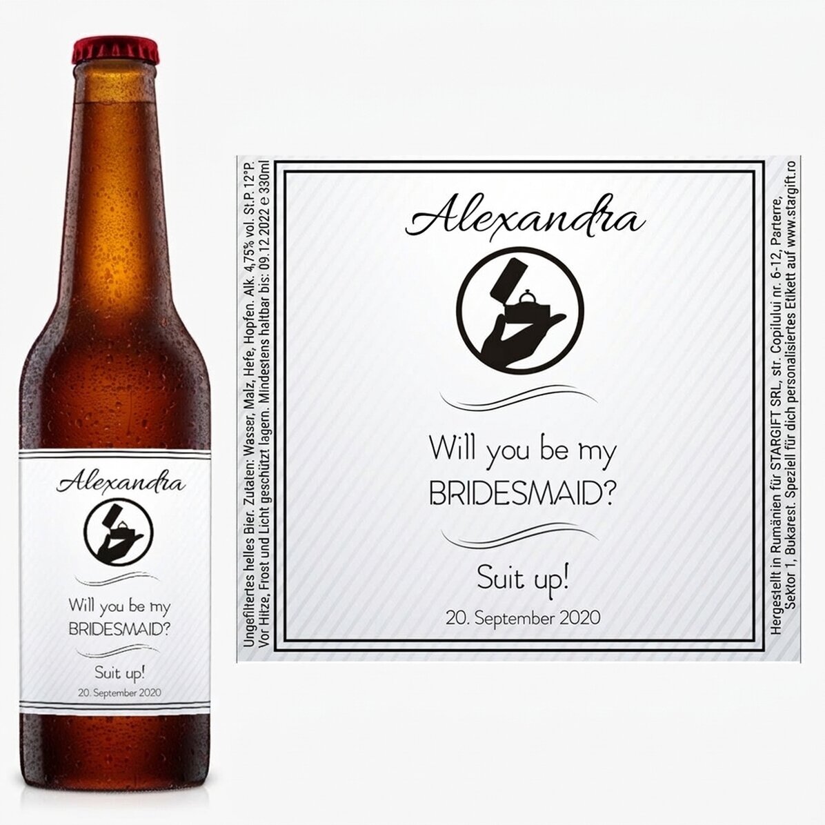 Bier mit individueller Aufschrift – „Willst du meine Brautjungfer sein?“