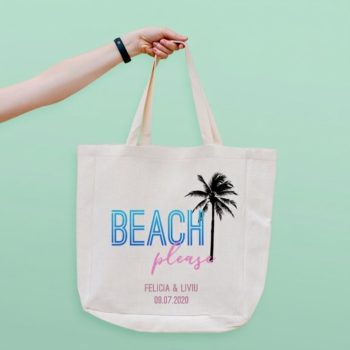 Personalisierte Strandtasche mit Schriftzug – „Beach please“