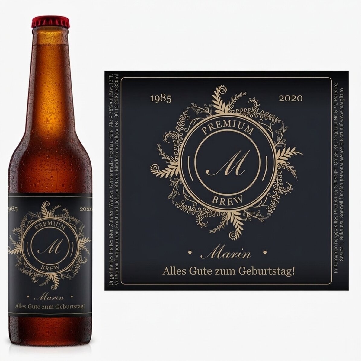 Individuell gestaltetes Bier mit Monogramm und Text – Floral Elegance