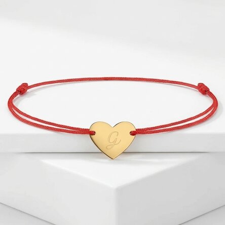 Personalisiertes Kordelarmband – Herz 12 x 10 mm – 14-karätiges Gold – Initialen-Modell