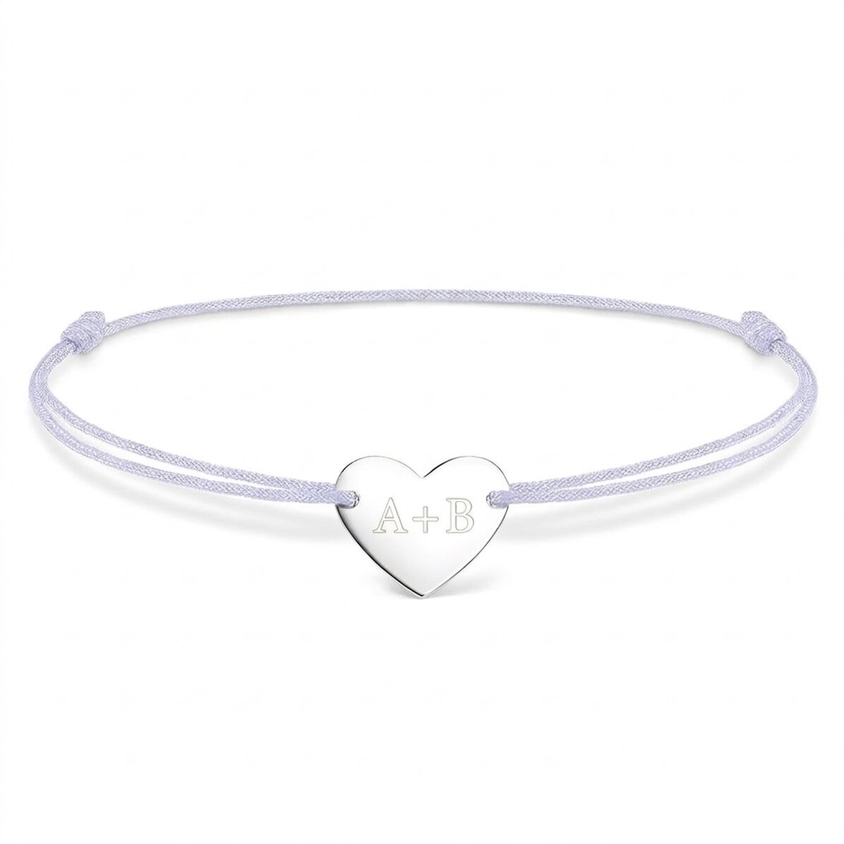 Personalisiertes Armband mit Kordel – Herz 12 x 10 mm – 925er Silber – Du und ich