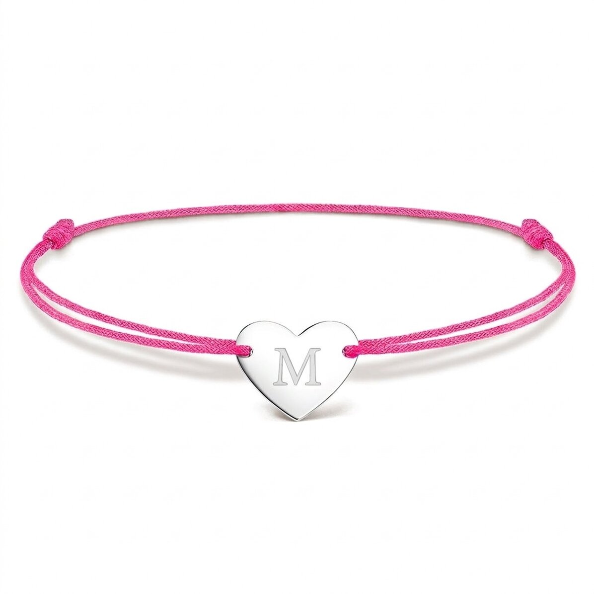 Personalisiertes Armband mit Kordel – Herz 12 x 10 mm – 925er Silber – Modell „Initiale 4“