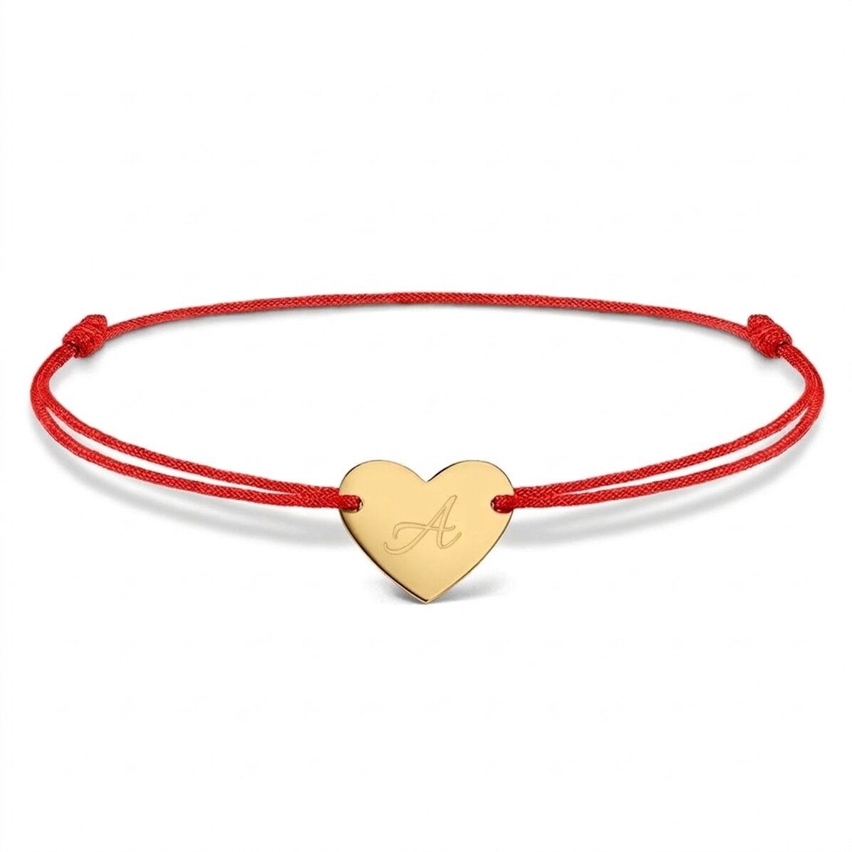 Personalisiertes Armband mit Kordel – Herz 12 x 10 mm – 14-karätiges Gold – Modell „Initiale 5“