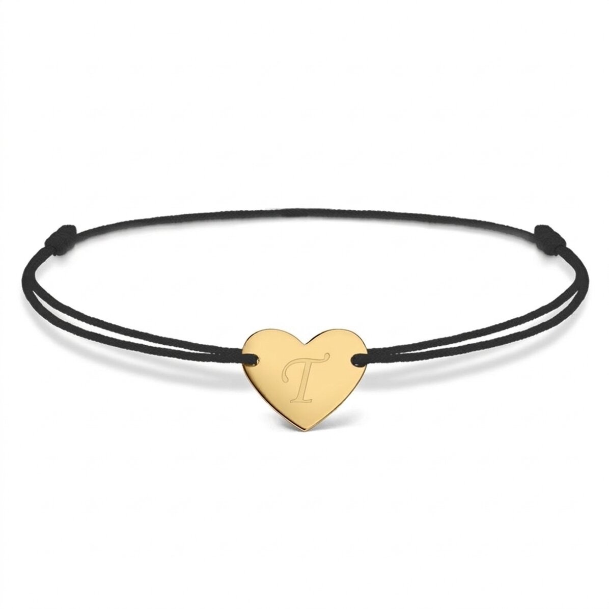 Personalisiertes Kordelarmband – Herz 12 x 10 mm – 14-karätiges Gold – Modell mit Initiale 6