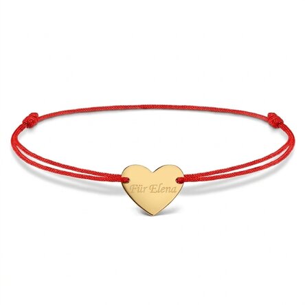 Personalisiertes Armband mit Kordel – Herz 12 x 10 mm – 14-karätiges Gold – „Du und ich“, Modell 3