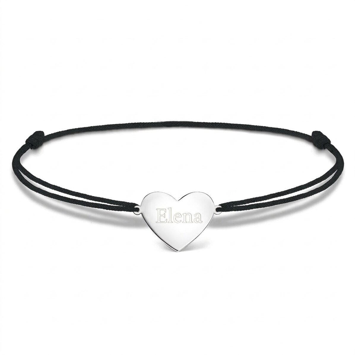Personalisiertes Kordelarmband – Herz 15 x 13 mm – 925er Silber – Name