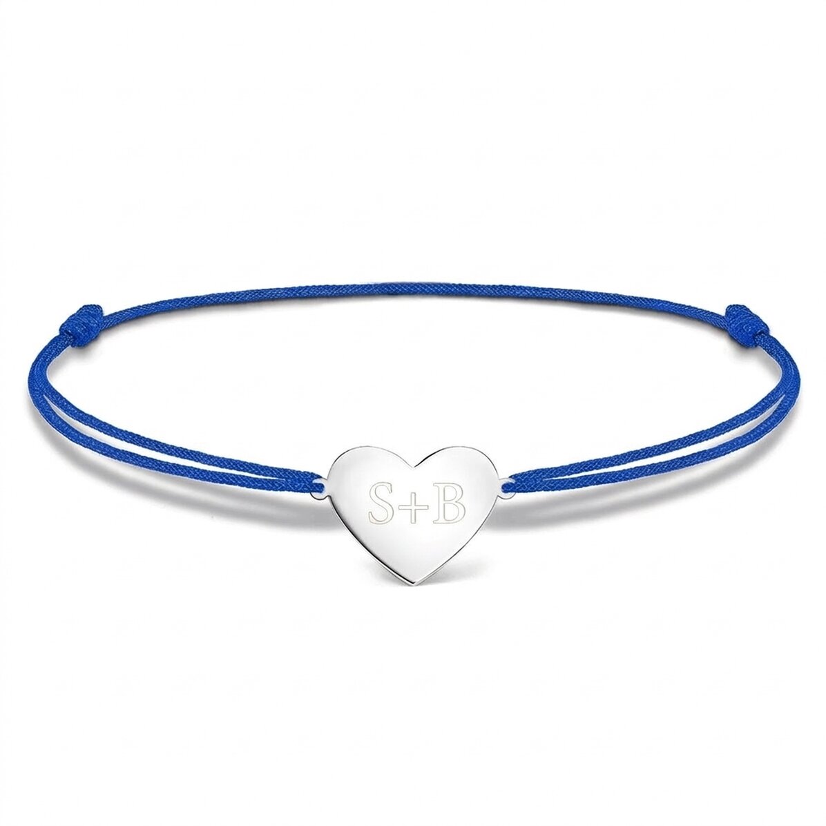 Personalisiertes Kordelarmband – Herz 15 x 13 mm – 925er Silber – 2 Initialen