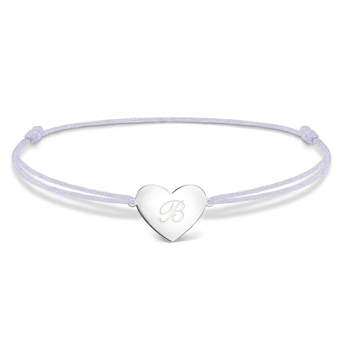 Personalisiertes Kordelarmband – Herz 15 x 13 mm – 925er Silber – Initiale