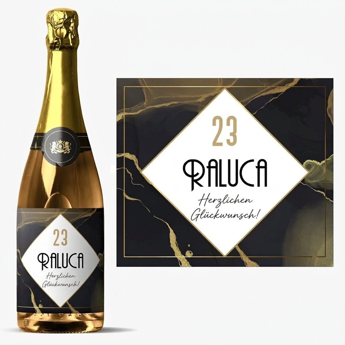 Personalisierter Sekt mit Text – Abstract Gold