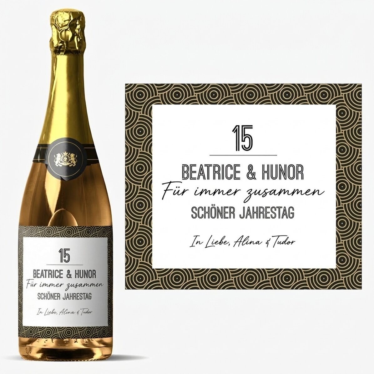Personalisierter Sekt mit Text – Art déco